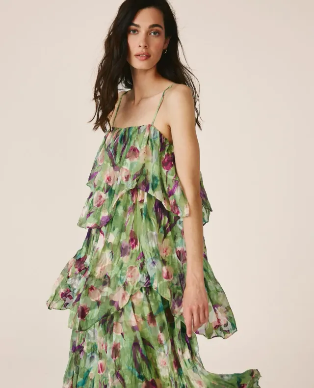 Alma en Pena V26CL0249 robe midi verte volants