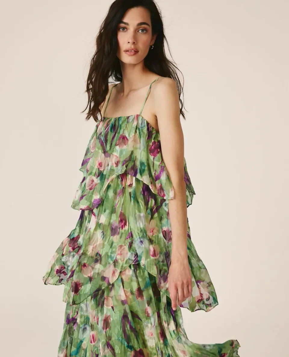 Alma en Pena V26CL0249 robe midi verte volants