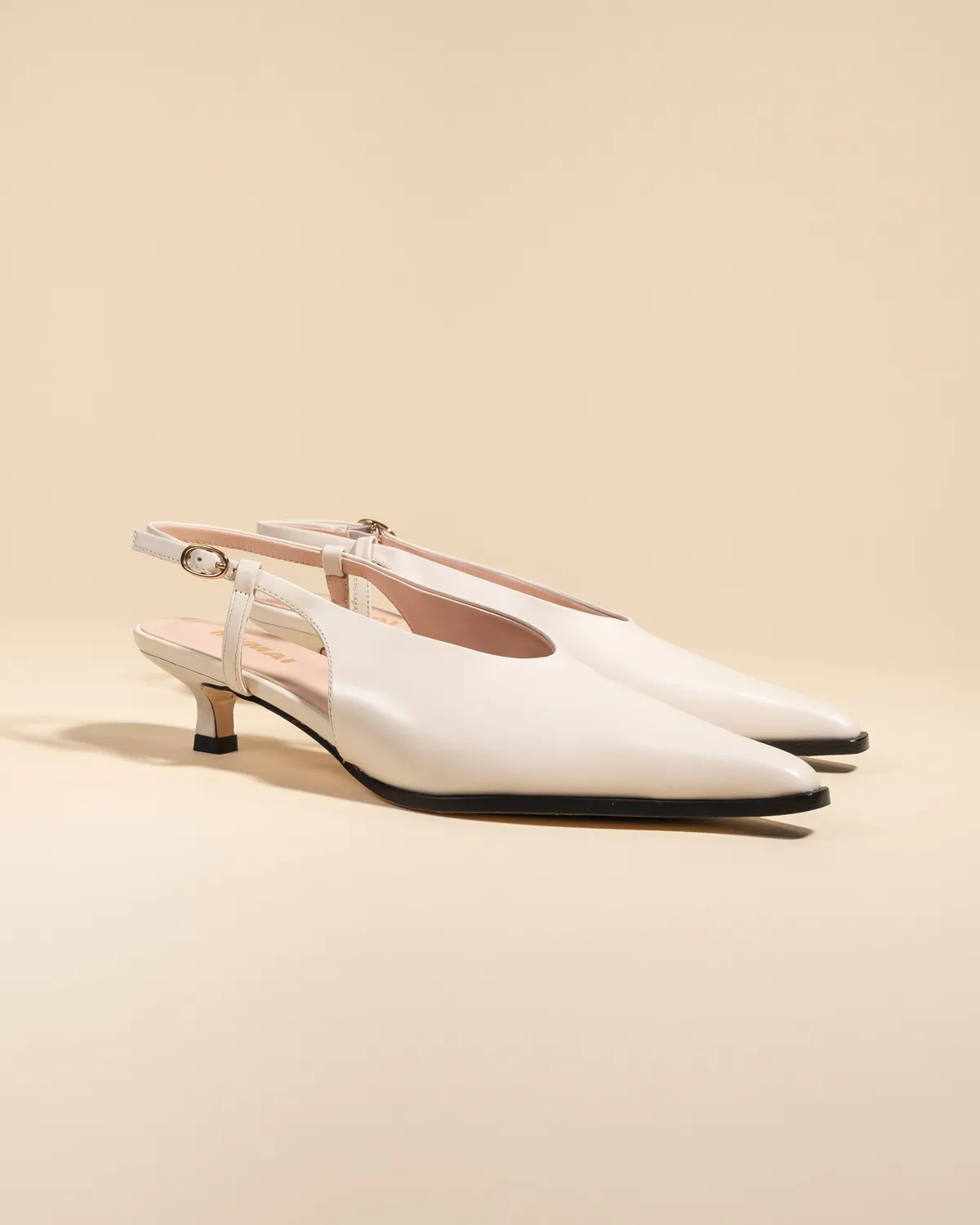 Mi/Mai Marina White escarpins slingback cuir 4 cm