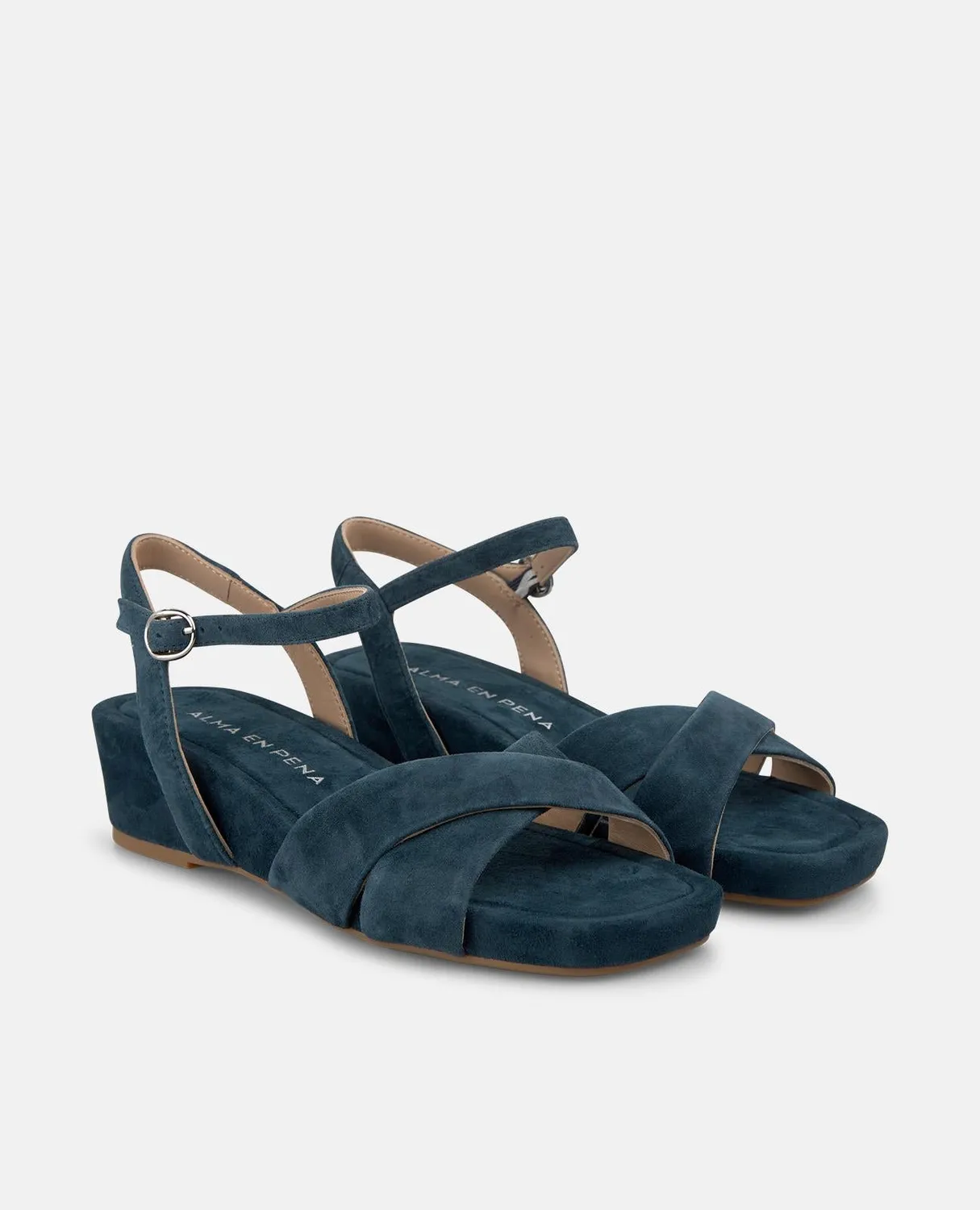 Alma en Pena V267707 sandale bleu marine cuir compensée