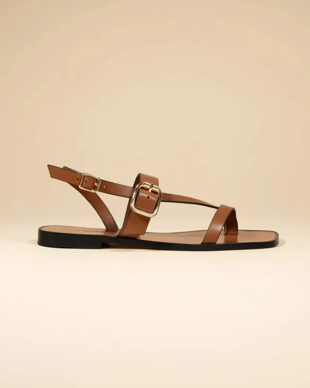 Mi/Mai Twill Brown nu-pieds marron boucles dorées