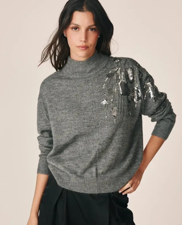 Alma en Pena I26CL0804 pull gris laine sequins