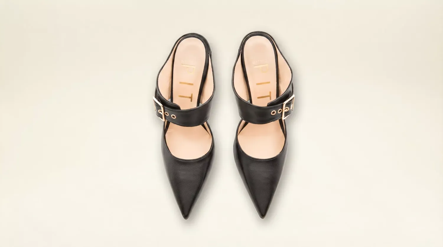 Matteo Pitti Penny sabot cuir noir boucle dorée