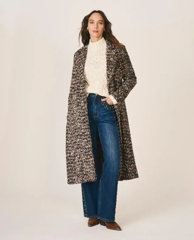 Alma en Pena I26CL1502 manteau tweed marron sequins