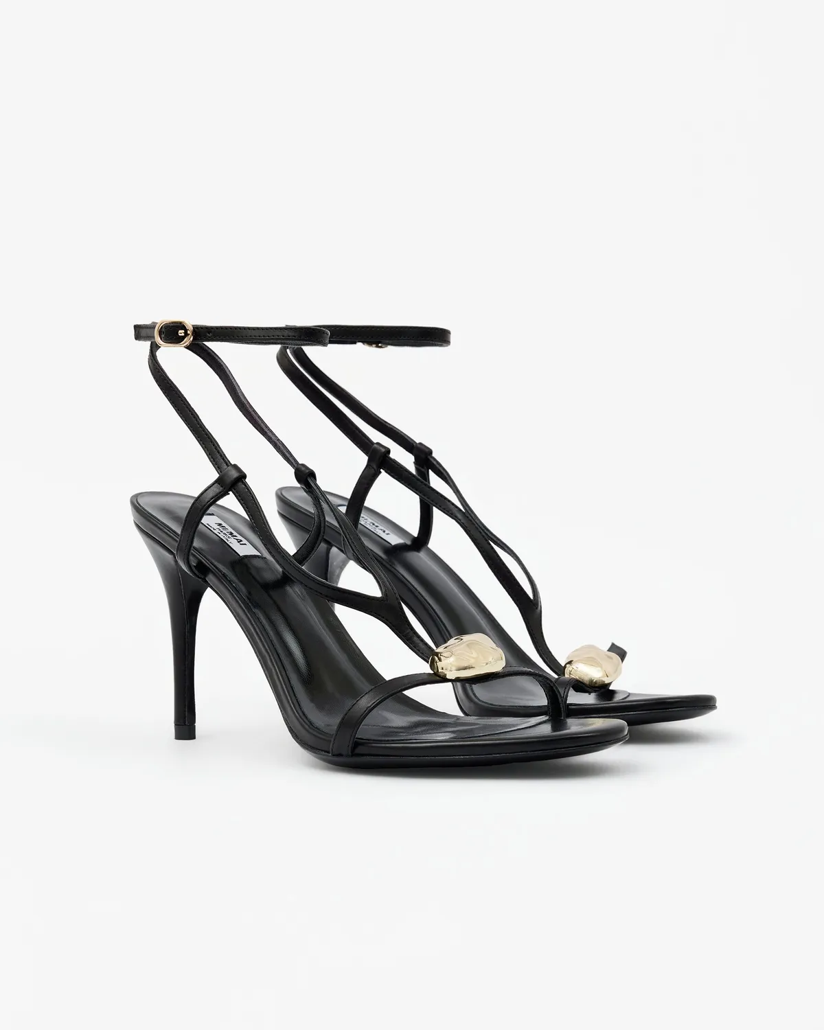 Mi/Mai Terrence Black sandale talon noir cuir bijou