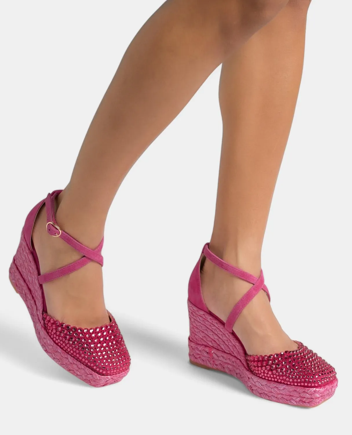 Alma en Pena V251102 compensées fuchsia strass cuir 7 cm