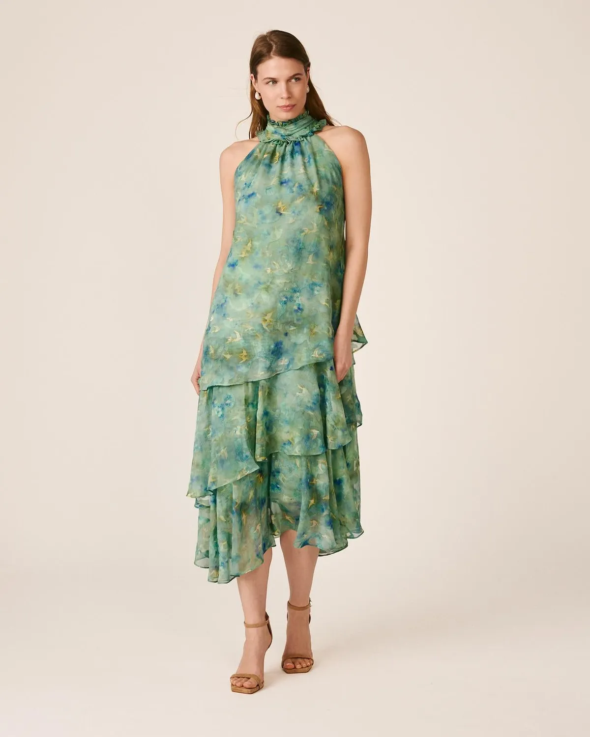 Alma en Pena V26CL0237 robe midi verte volants