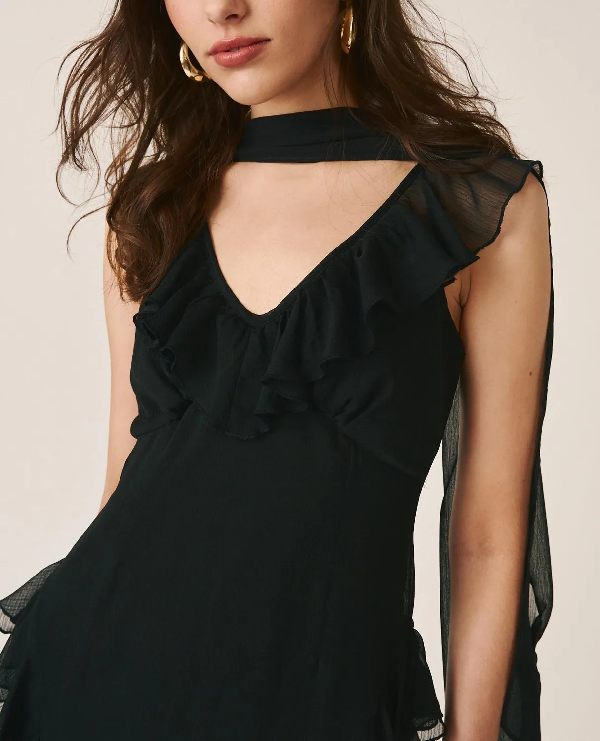 Alma en Pena V26CL0261 robe longue noire volants polyester