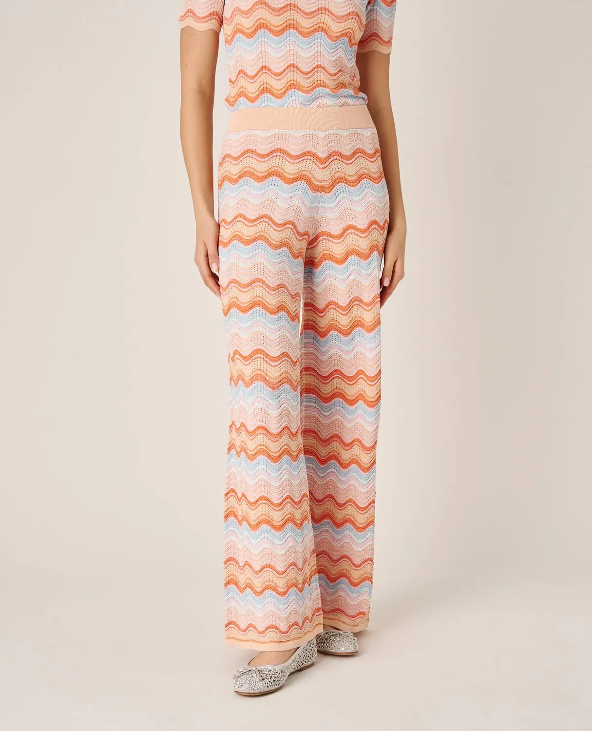 Alma en Pena V26CL1600 pantalon maille orange géométrique