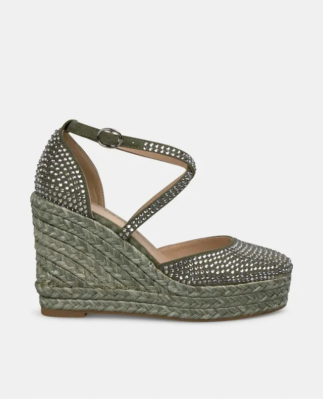 Alma en Pena V2551002 compensée kaki cuir strass 9,8cm