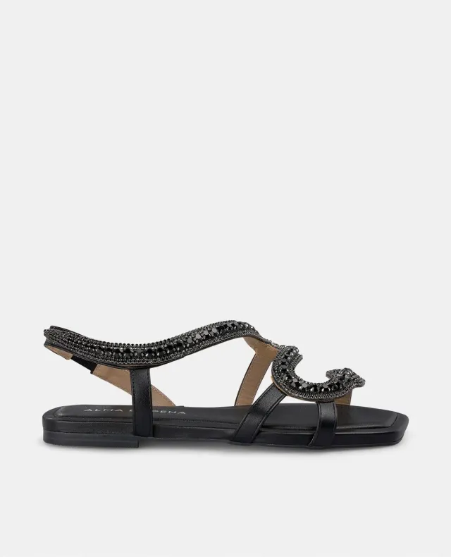 Alma en Pena V251966 sandales plates noires strass