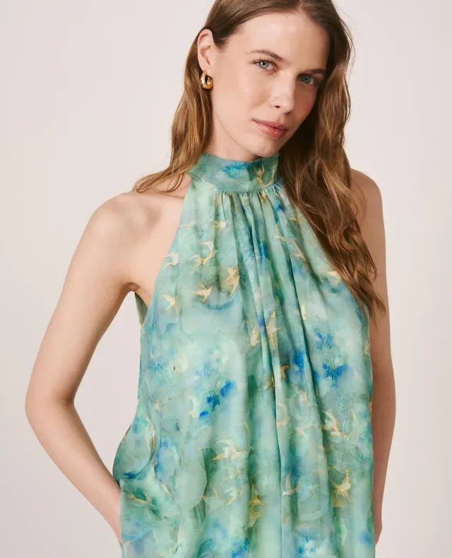 Alma en Pena V26CL0511 blouse halter verte gaze sans manches
