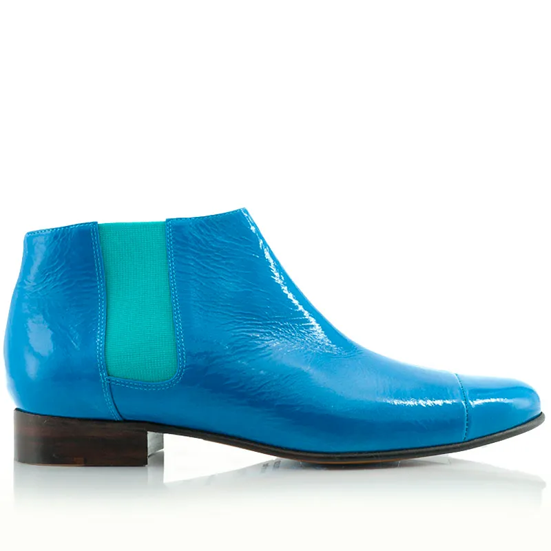 Bégum Paris Lucrèce boots vernis turquoise talon 2 cm