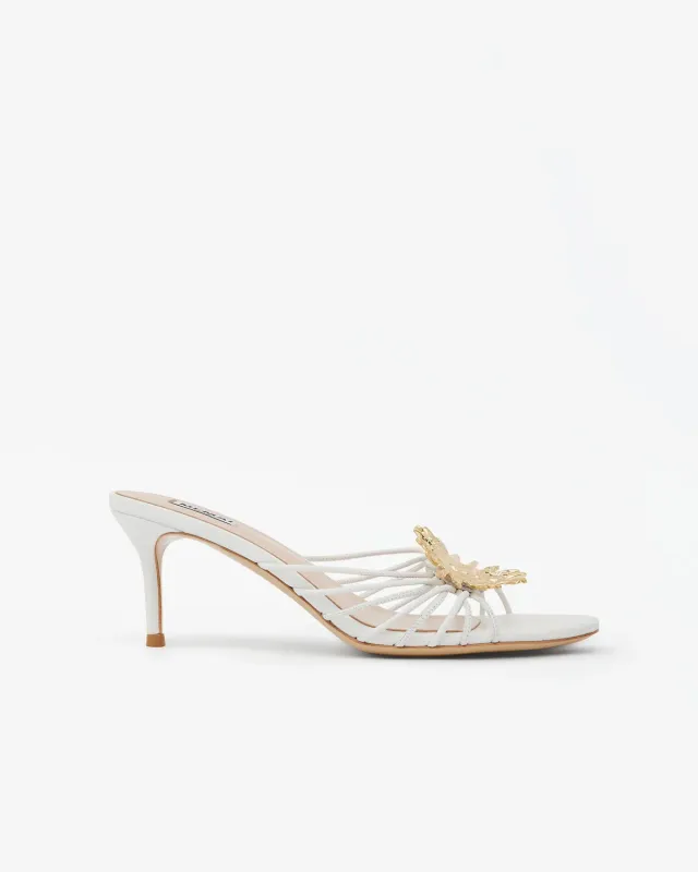 Mi/Mai Salomé White mules blanches cuir bijou doré