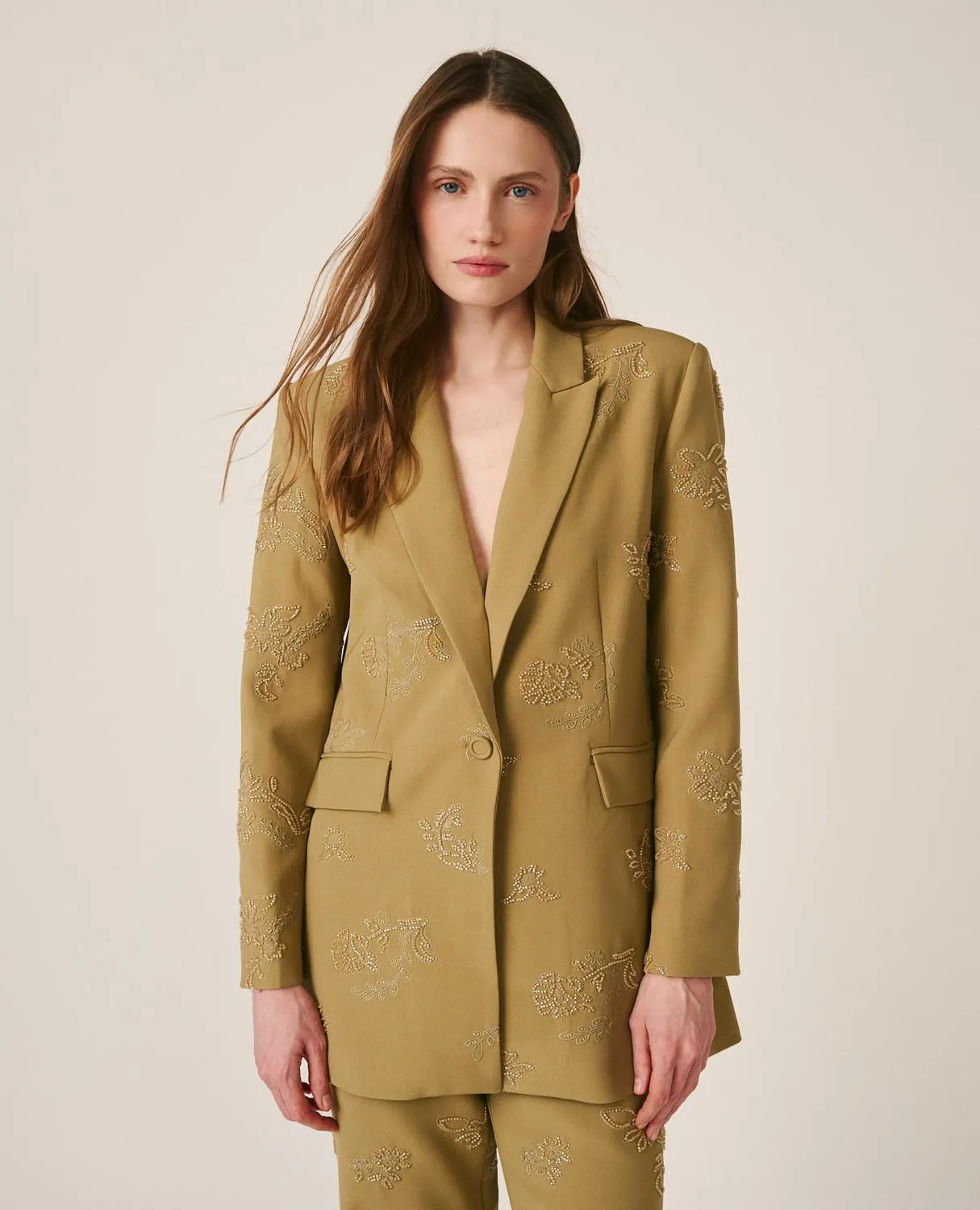 Alma en Pena V26CL1001 blazer crêpe kaki fluide boutonné