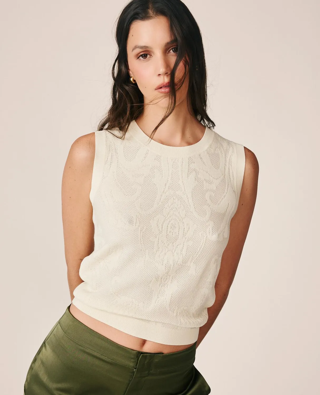 Alma en Pena I26CL1402 top maille jacquard blanc