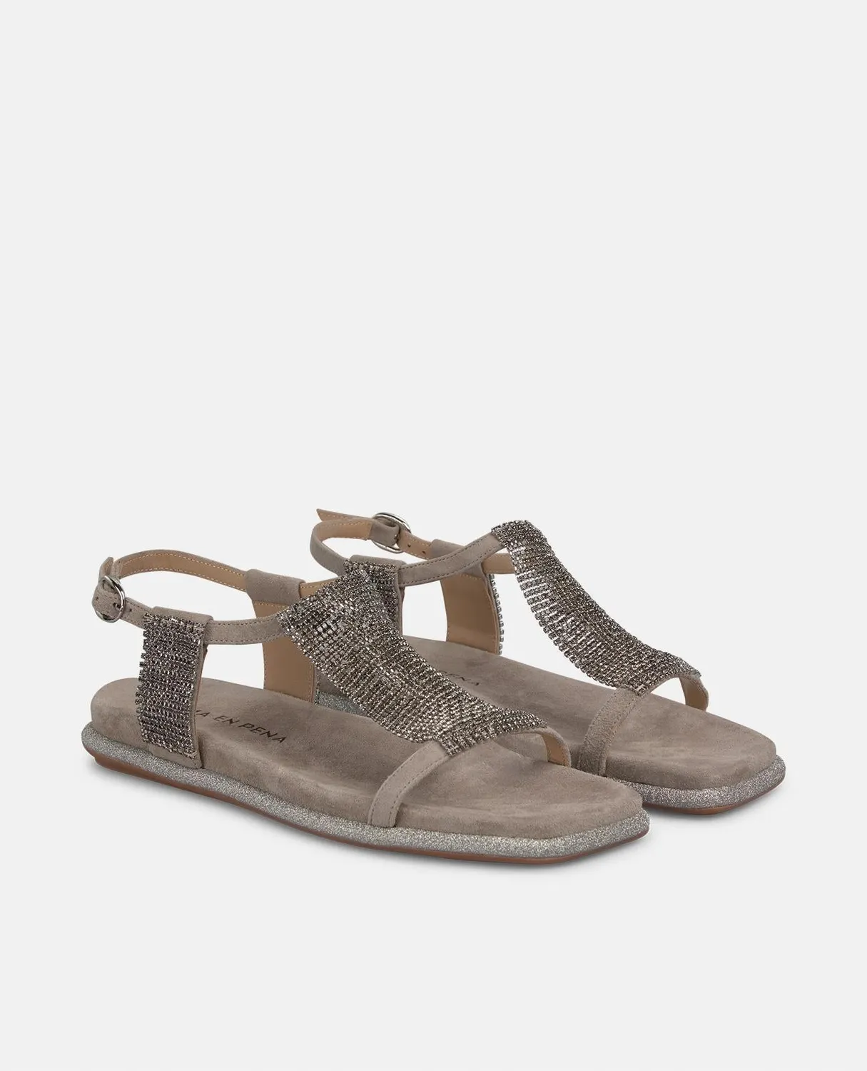 Alma en Pena V2551601 sandales plates taupe strass 2 cm