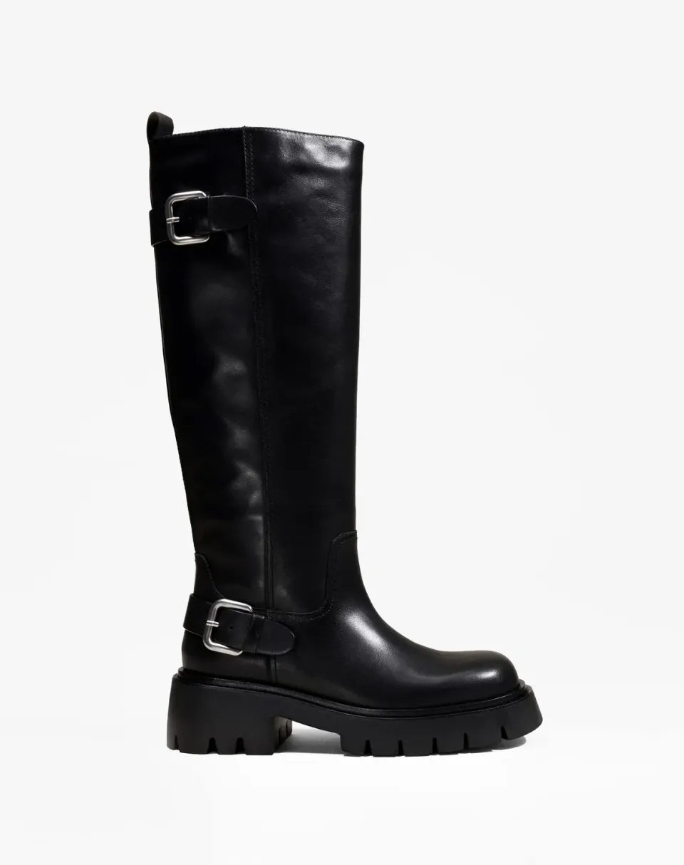 Mi/Mai Herpen Black bottes cuir noires crantées