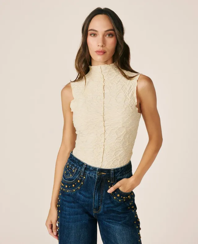 Alma en Pena I26CL0620 top maille texturée blanc