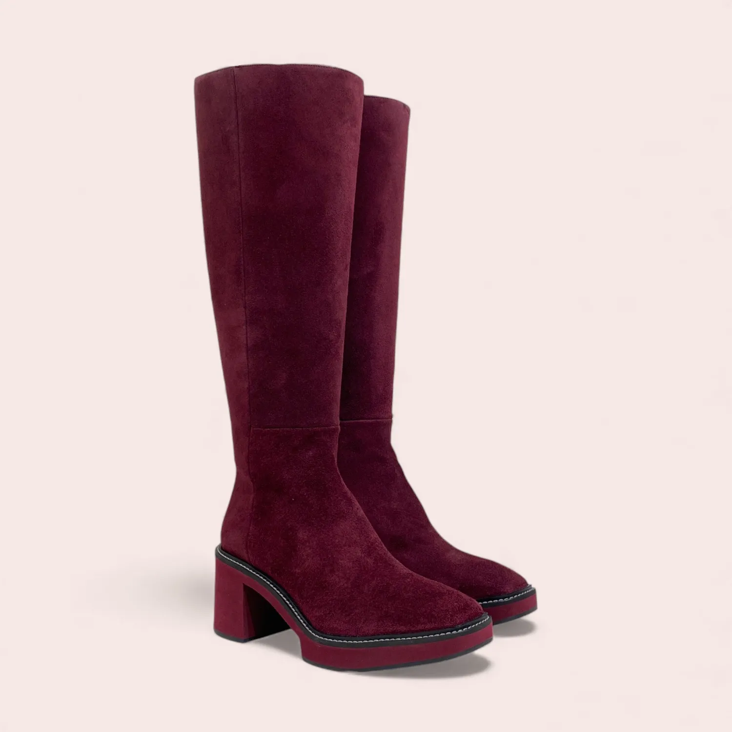 Karine Arabian BRANDON bottes prune cuir velours compensees