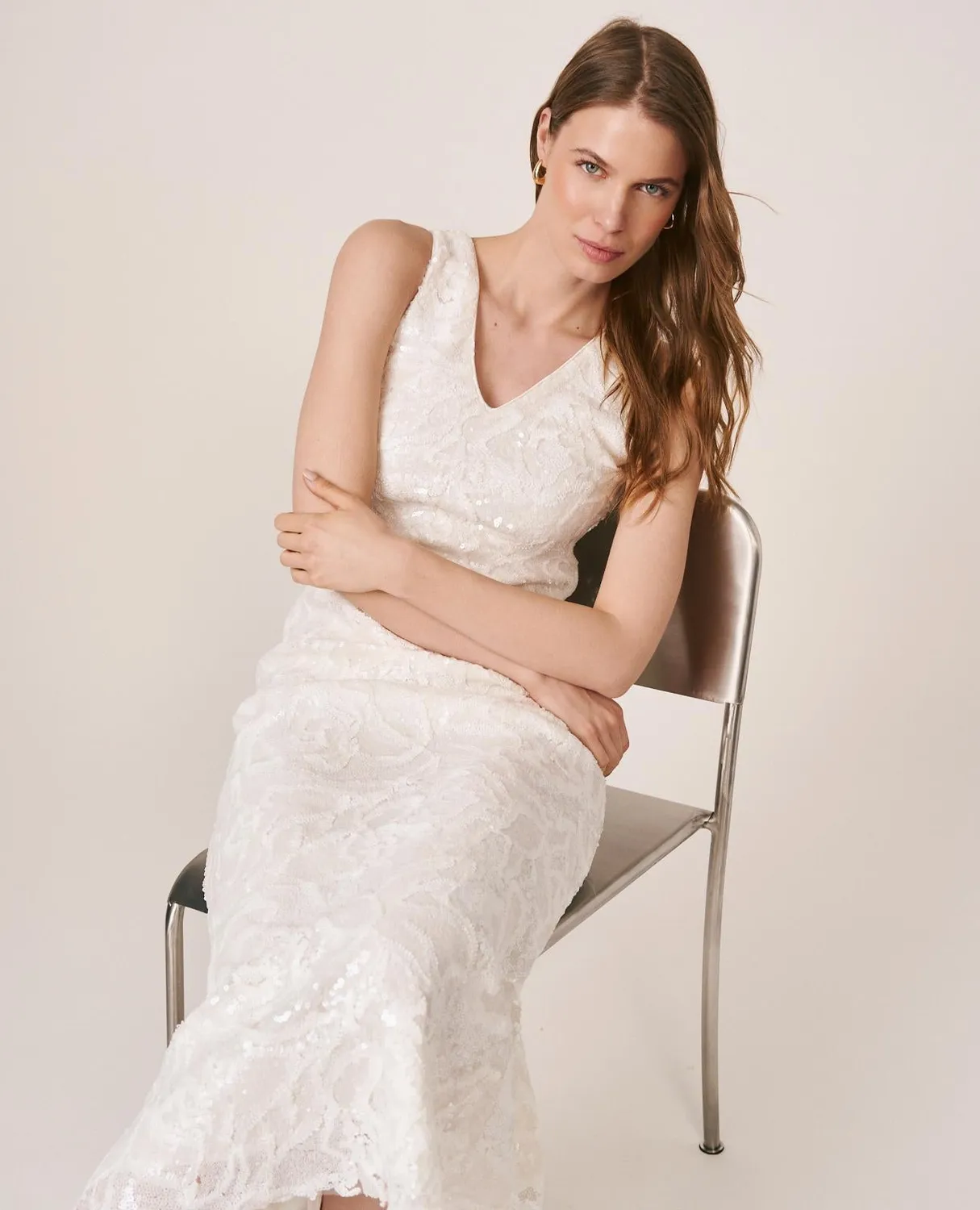 Alma en Pena V26CL0231 robe blanche midi sequins