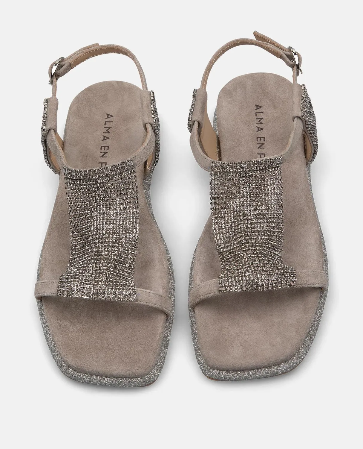 Alma en Pena V2551601 sandales plates taupe strass 2 cm