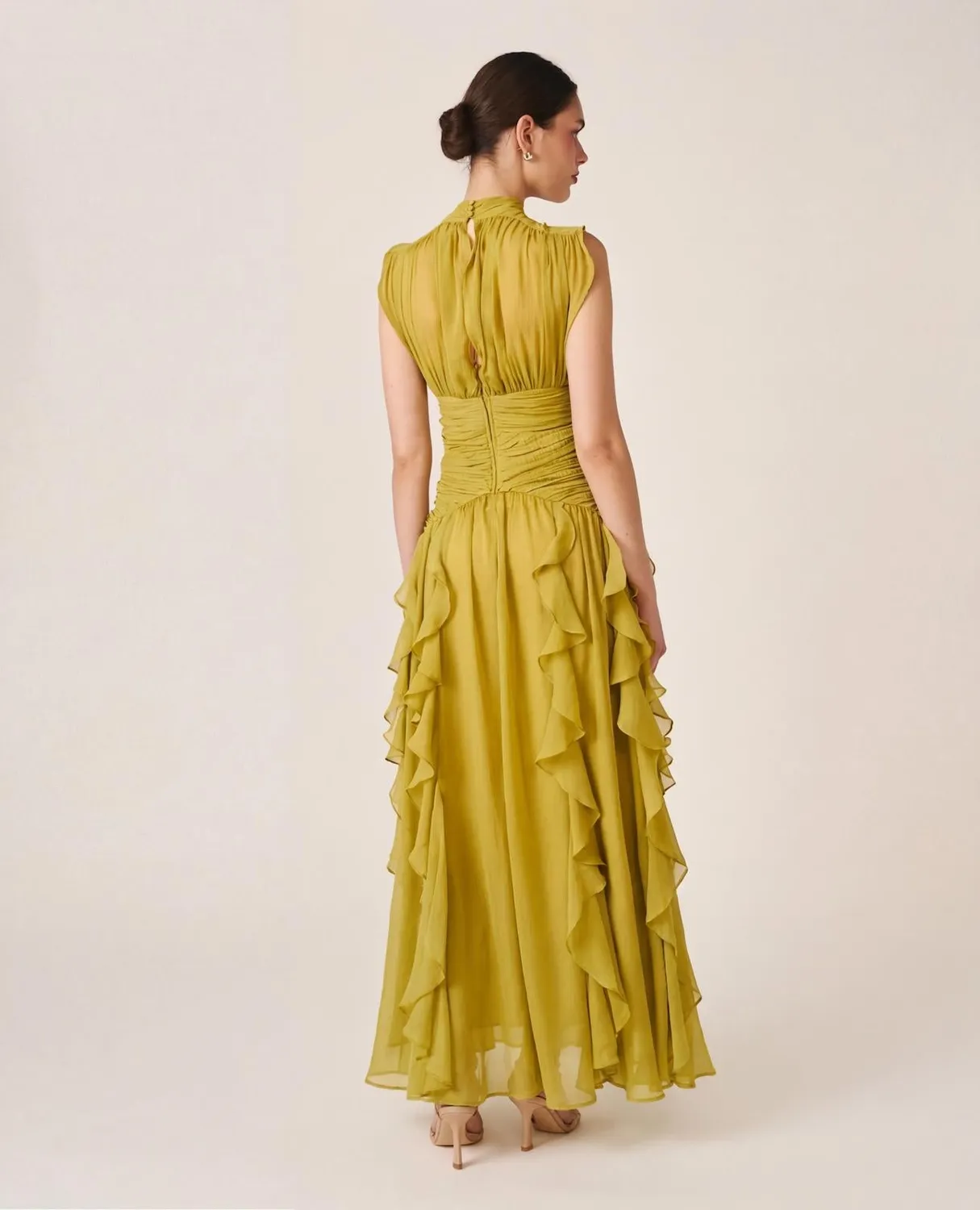 Alma en Pena V26CL0241 robe longue olive volants