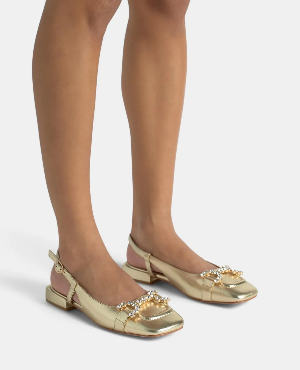 Alma en Pena V250504 ballerines cuir doré étrier strass 2 cm