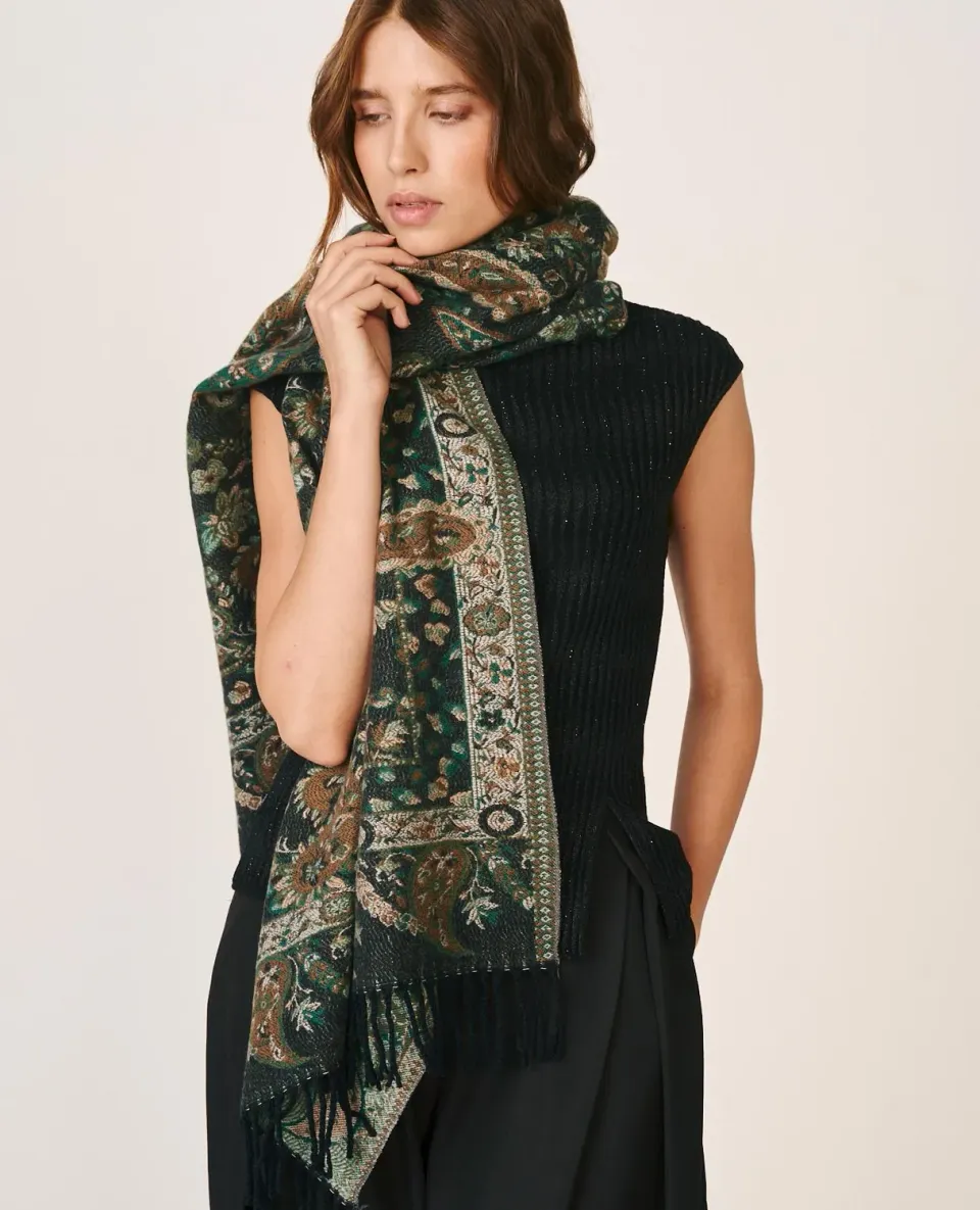 Alma en Pena I26AC011 écharpe verte polyester franges