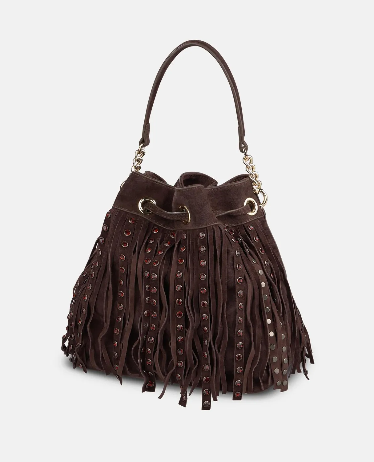 Alma en Pena BG208 sac seau daim marron franges