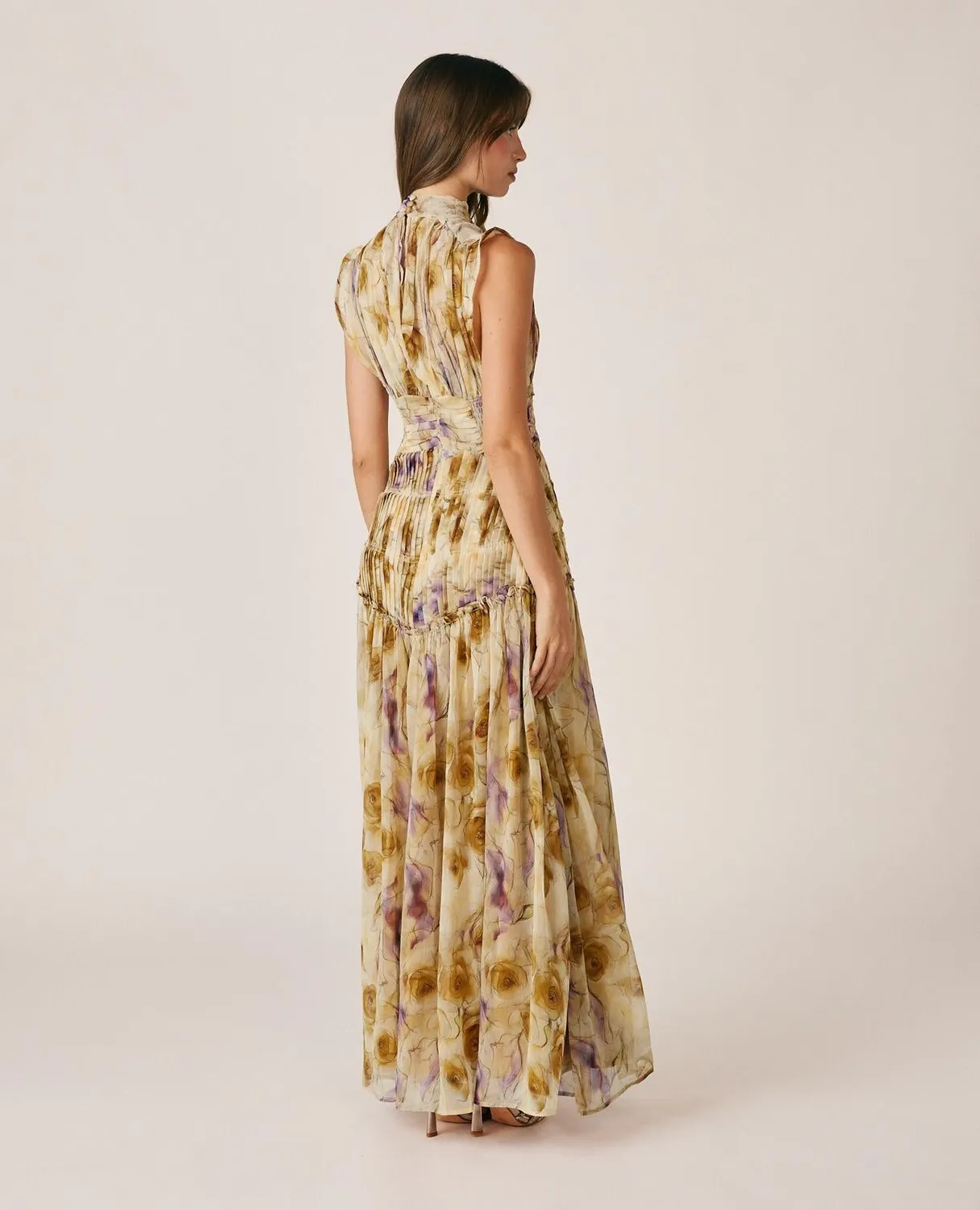 Alma en Pena I26CL0203 robe longue moutarde floral