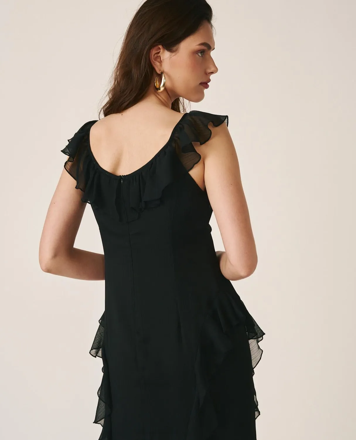 Alma en Pena V26CL0261 robe longue noire volants polyester