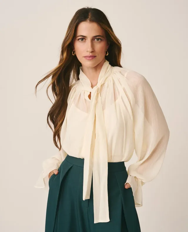 Alma en Pena I26CL0519 blouse ivoire gaze lavallière