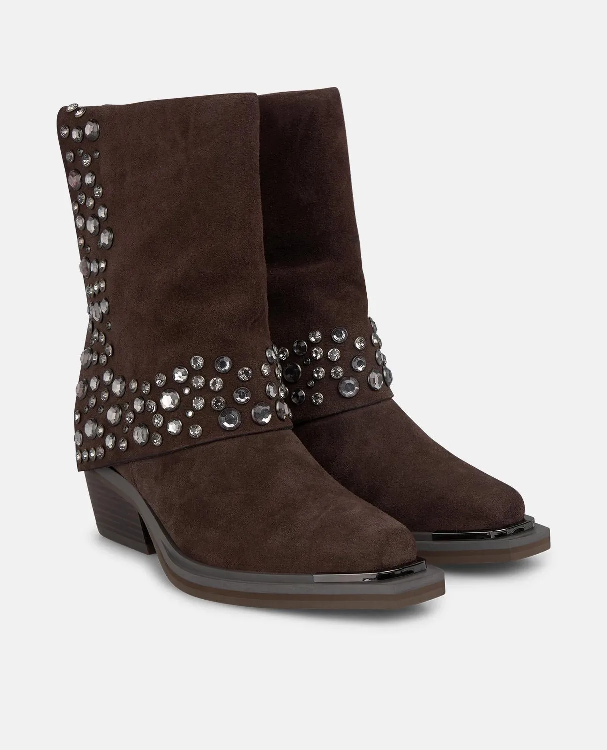 Alma en Pena I250967 bottines cuir marron cloutées talon 6 cm