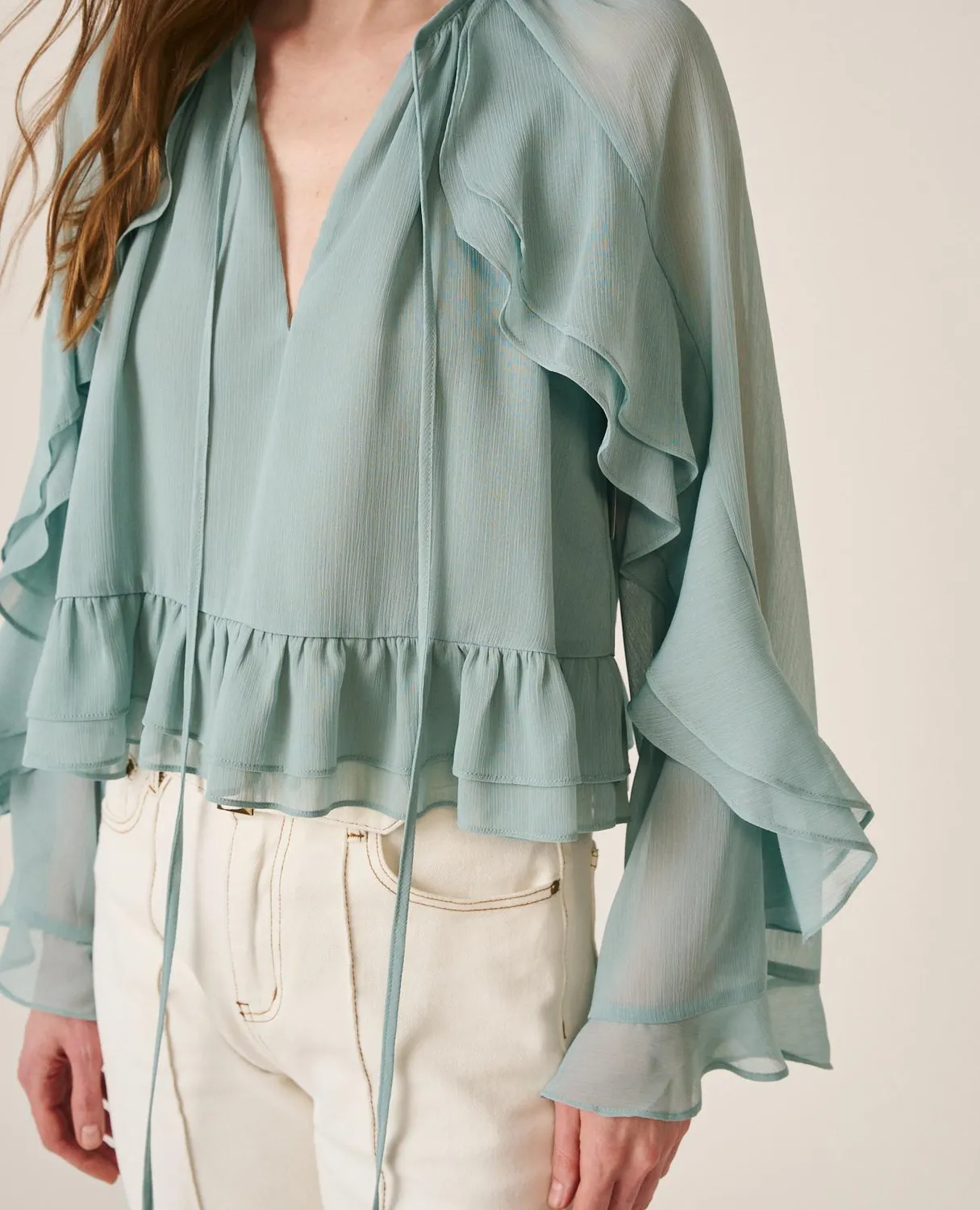 Alma en Pena V26CL0506 blouse jade volants