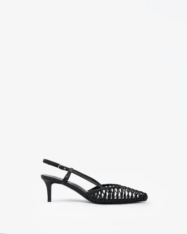 Mi/Mai Tessa Black escarpins sling-back cuir tressé noir