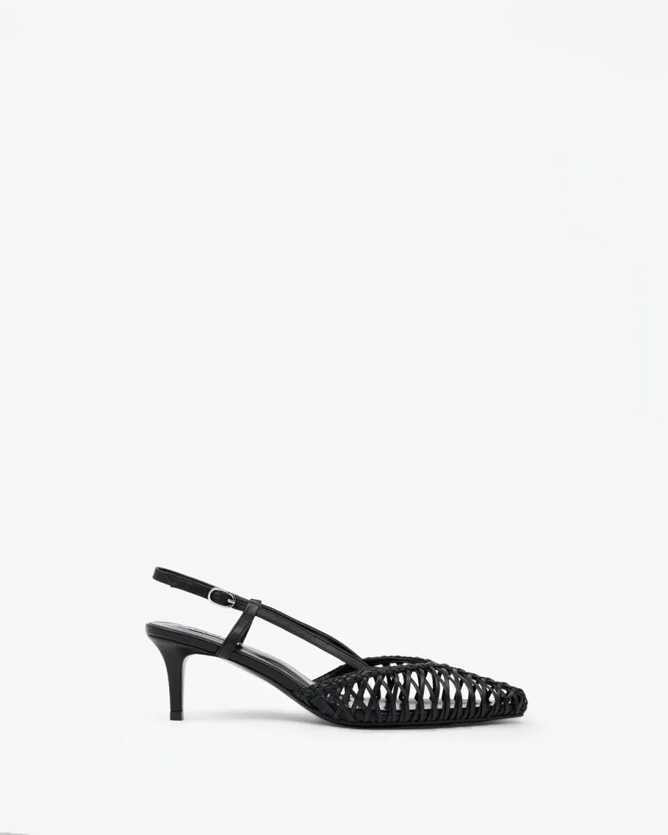 Mi/Mai Tessa Black escarpins sling-back cuir tressé noir