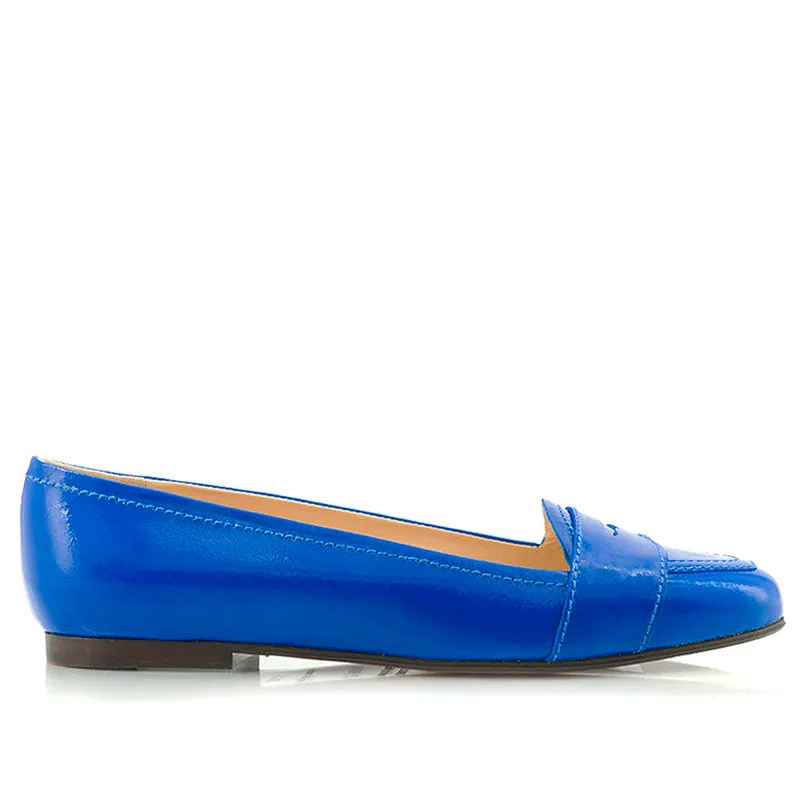 Bégum Paris Boston mocassins vernis bleu vif talon 1 cm