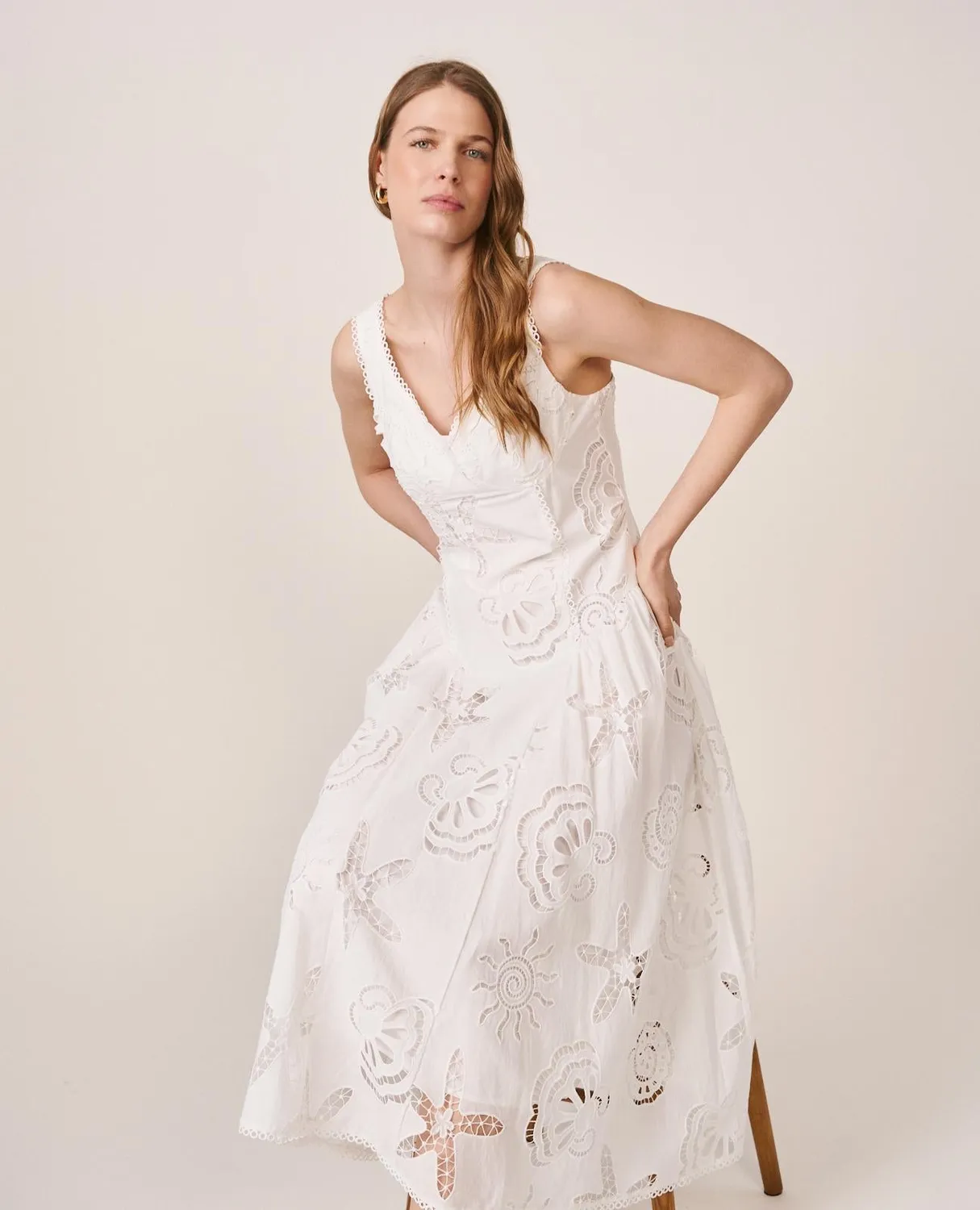 Alma en Pena V26CL0262 robe midi blanche coton