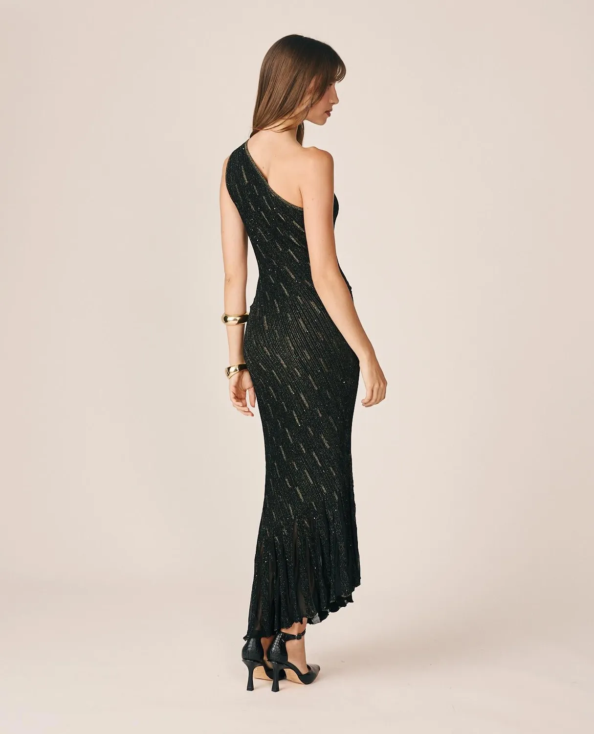 Alma en Pena I26CL0243 robe midi noire sirène brillant
