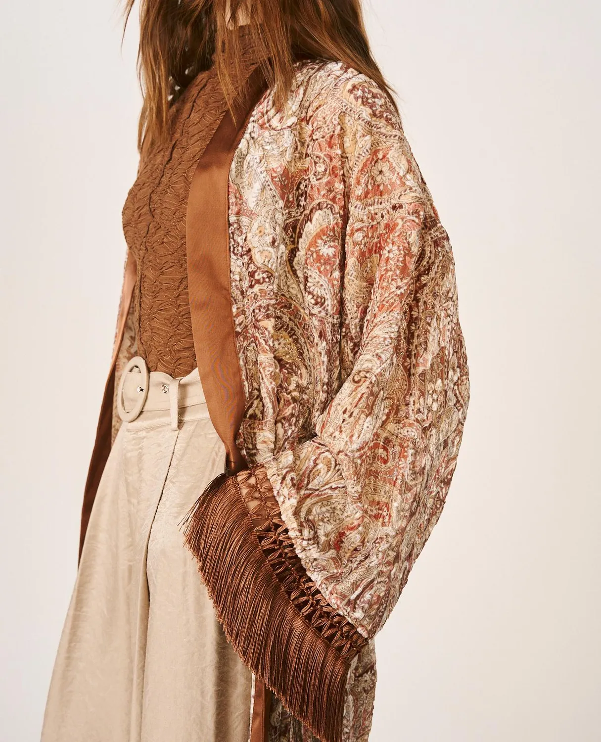 Alma en Pena I26CL1301 caftan paisley marron velours