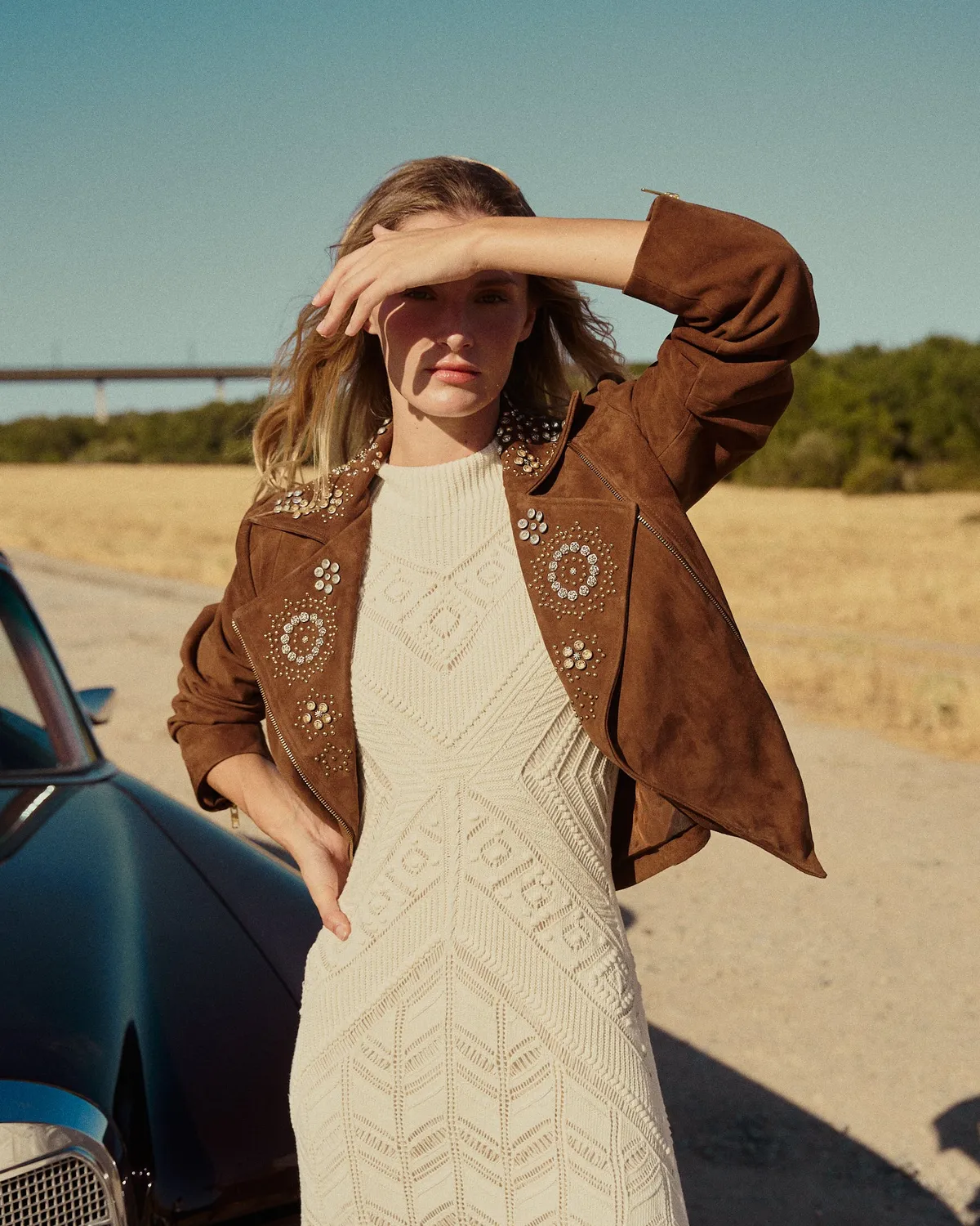 Alma en Pena I26CL1102 veste biker suède marron