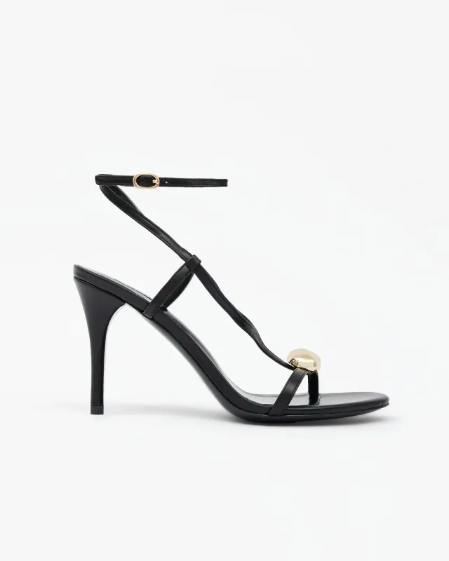 Mi/Mai Terrence Black sandale talon noir cuir bijou