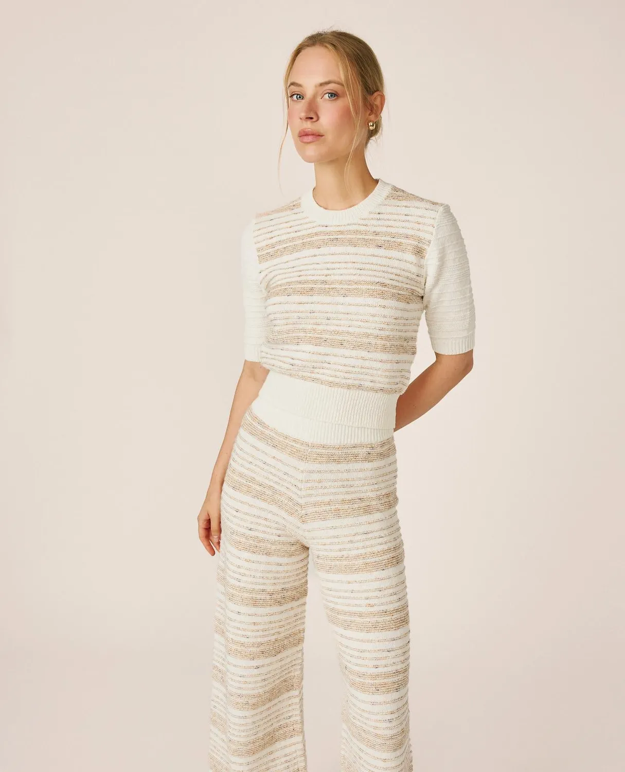 Alma en Pena I26CL0611 Top Maille Rayé Beige Coton
