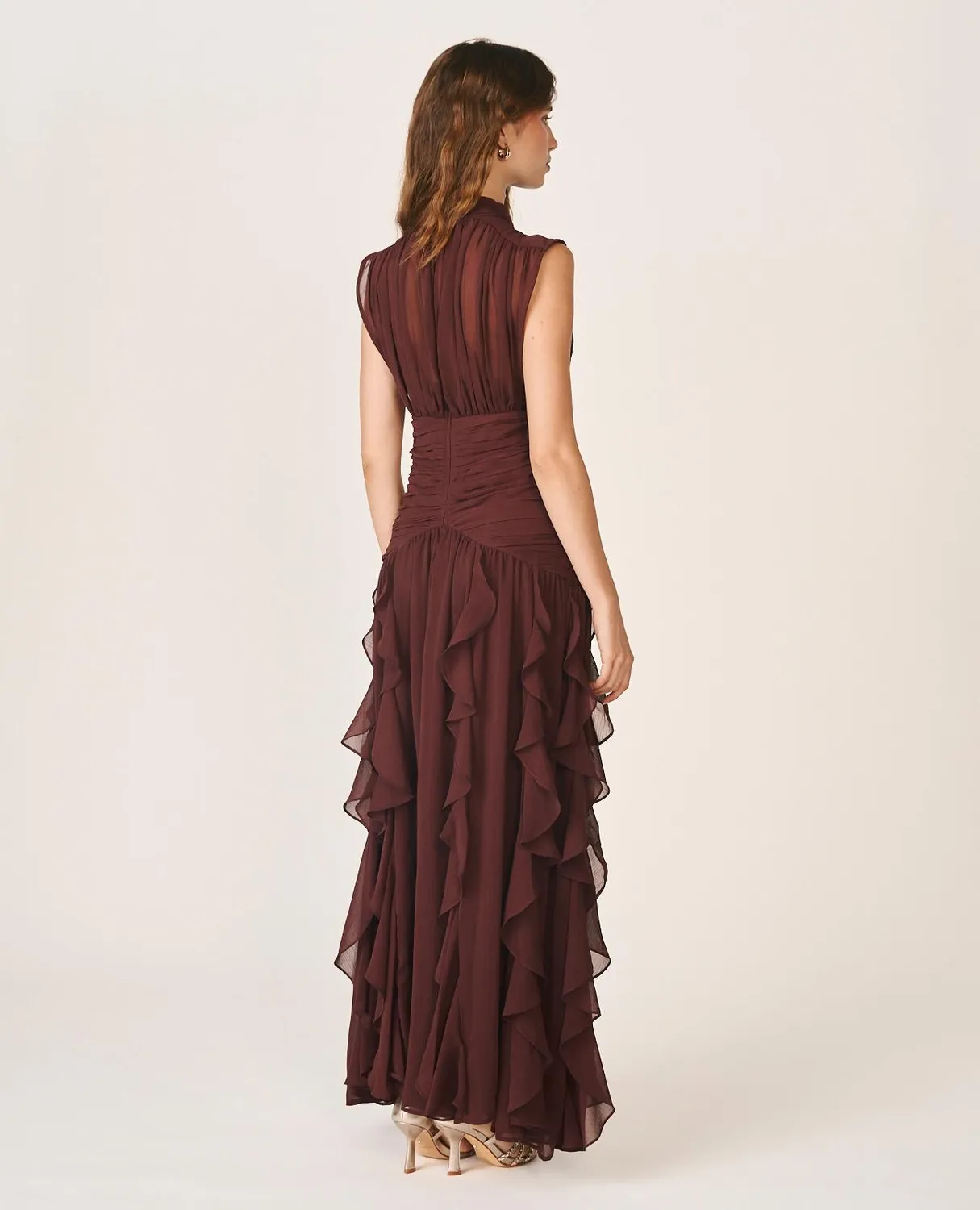 Alma en Pena I26CL0244 robe longue marron volants