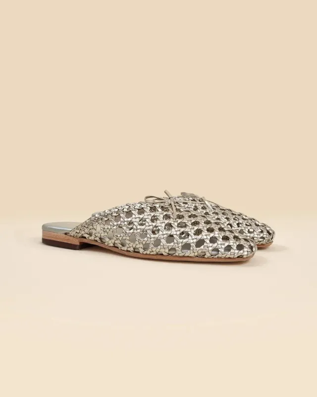 Mi/Mai Lucian Gold mules plates cuir tressé doré