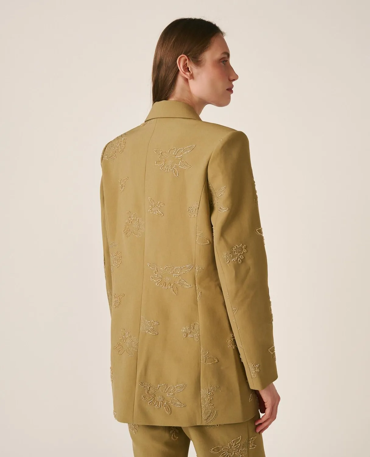 Alma en Pena V26CL1001 blazer crêpe kaki fluide boutonné