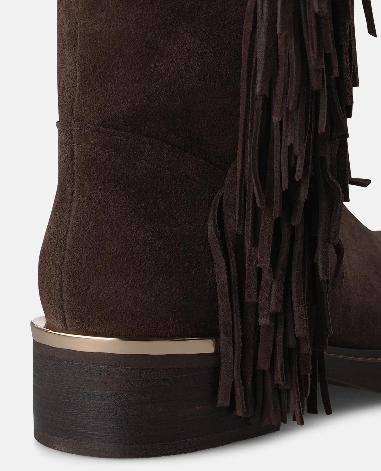Alma en Pena I260810 bottes plates cuir marron franges talon 4 cm