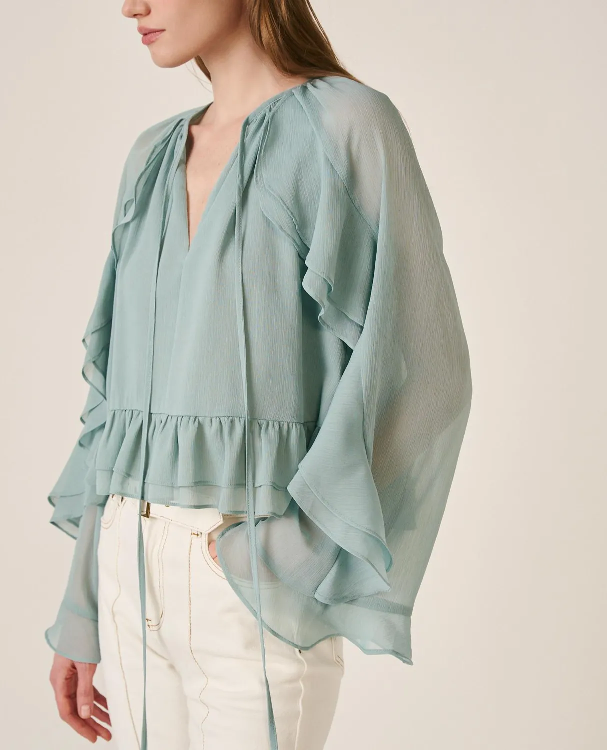 Alma en Pena V26CL0506 blouse jade volants