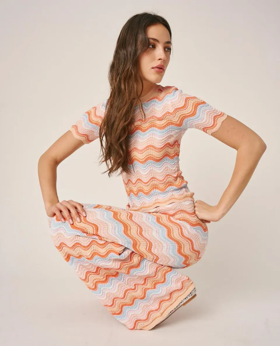 Alma en Pena V26CL1600 pantalon maille orange géométrique
